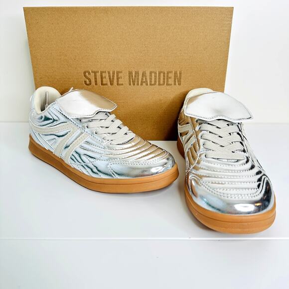 Steve Madden Sneakers Shoes Women's Retro Style Silver Madrid Size 8 - New - Picture 1 of 5